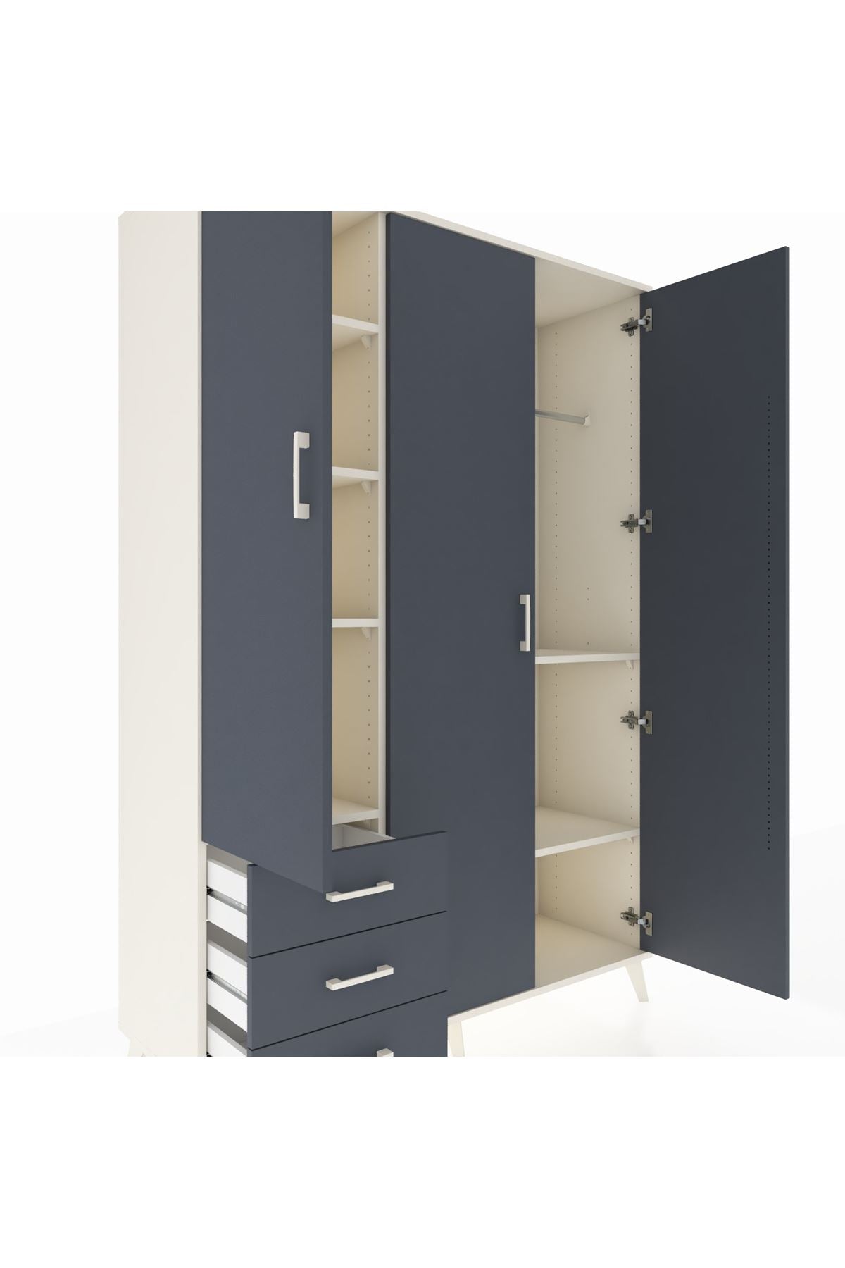 Hyperion Dolap 6 Raflı 3 Çekmeceli Tek Askılı 132x44x195 Aytaşı-Antrasit/Antrasit