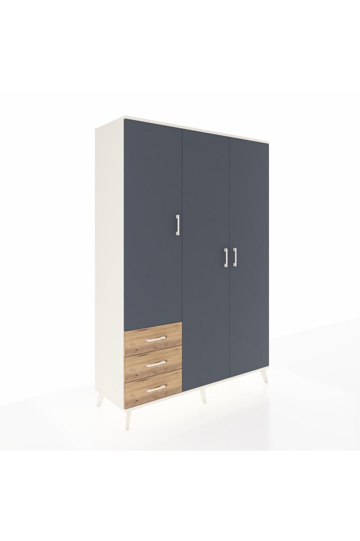 Hyperion Dolap 6 Raflı 3 Çekmeceli Tek Askılı 132x44x195 Aytaşı-Antrasit/Çam