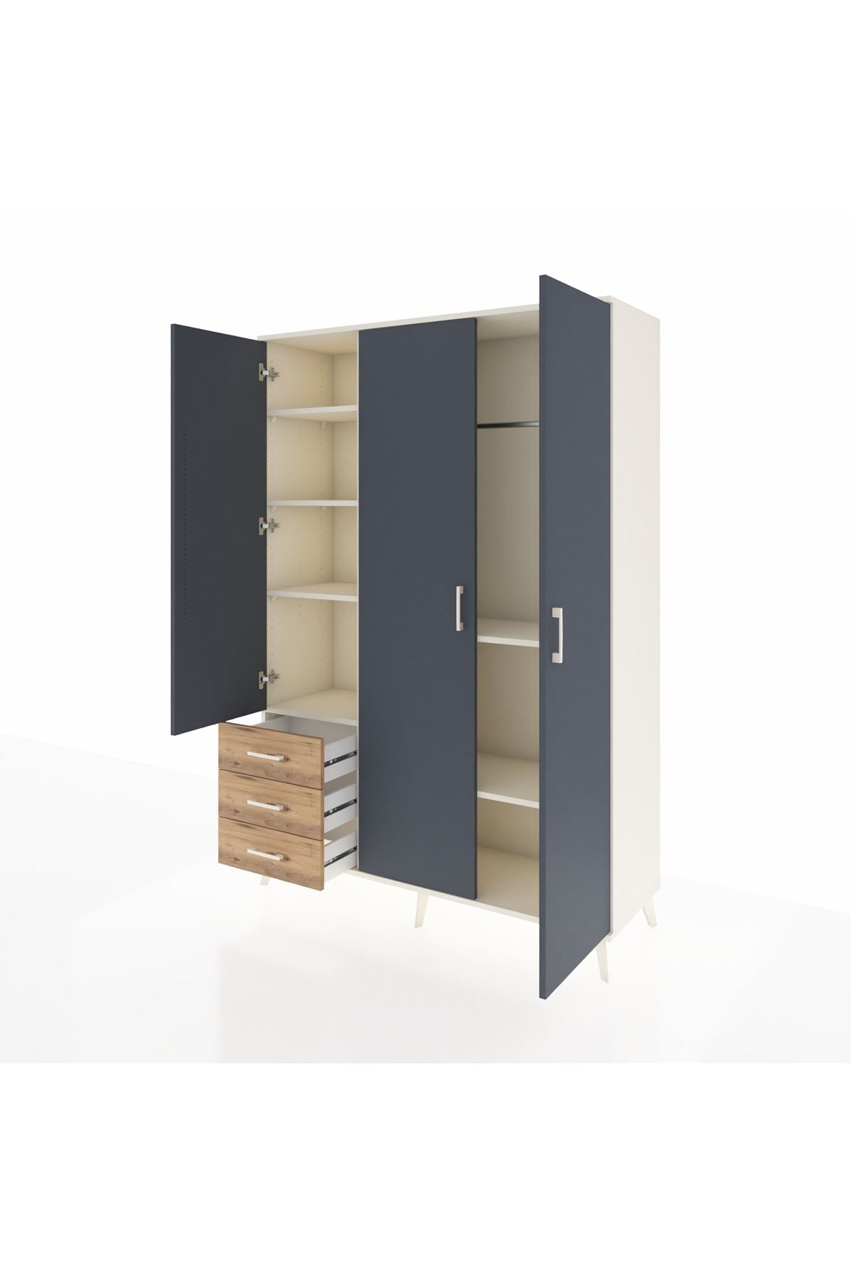 Hyperion Dolap 6 Raflı 3 Çekmeceli Tek Askılı 132x44x195 Aytaşı-Antrasit/Çam