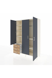 Hyperion Dolap 6 Raflı 3 Çekmeceli Tek Askılı 132x44x195 Aytaşı-Antrasit/Çam