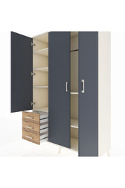 Hyperion Dolap 6 Raflı 3 Çekmeceli Tek Askılı 132x44x195 Aytaşı-Antrasit/Çam