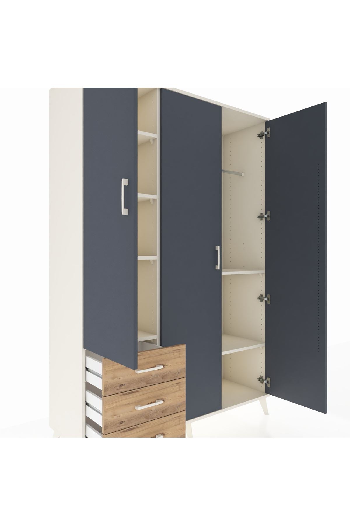 Hyperion Dolap 6 Raflı 3 Çekmeceli Tek Askılı 132x44x195 Aytaşı-Antrasit/Çam