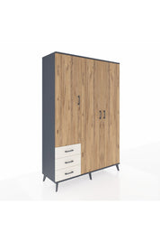 Hyperion Dolap 6 Raflı 3 Çekmeceli Tek Askılı 132x44x195 Antrasit-Çam/Aytaşı