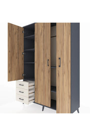 Hyperion Dolap 6 Raflı 3 Çekmeceli Tek Askılı 132x44x195 Antrasit-Çam/Aytaşı