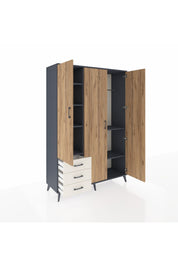 Hyperion Dolap 6 Raflı 3 Çekmeceli Tek Askılı 132x44x195 Antrasit-Çam/Aytaşı