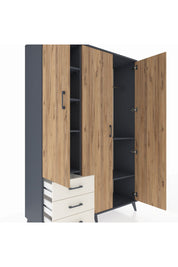 Hyperion Dolap 6 Raflı 3 Çekmeceli Tek Askılı 132x44x195 Antrasit-Çam/Aytaşı