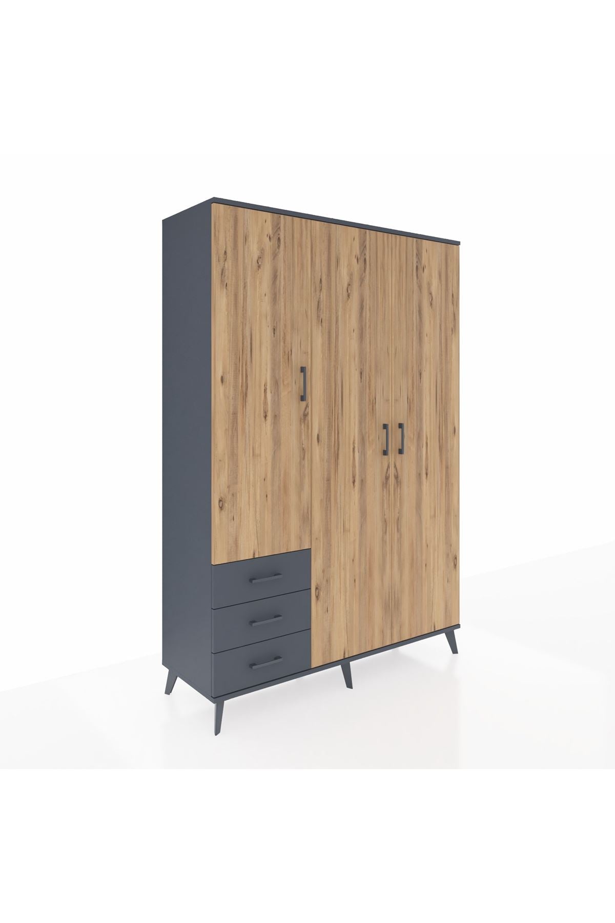 Hyperion Dolap 6 Raflı 3 Çekmeceli Tek Askılı 132x44x195 Antrasit-Çam/Antrasit