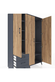 Hyperion Dolap 6 Raflı 3 Çekmeceli Tek Askılı 132x44x195 Antrasit-Çam/Antrasit