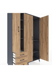 Hyperion Dolap 6 Raflı 3 Çekmeceli Tek Askılı 132x44x195 Antrasit-Çam/Çam