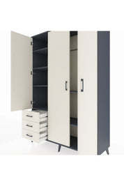 Hyperion Dolap 6 Raflı 3 Çekmeceli Tek Askılı 132x44x195 Antrasit-Aytaşı/Aytaşı