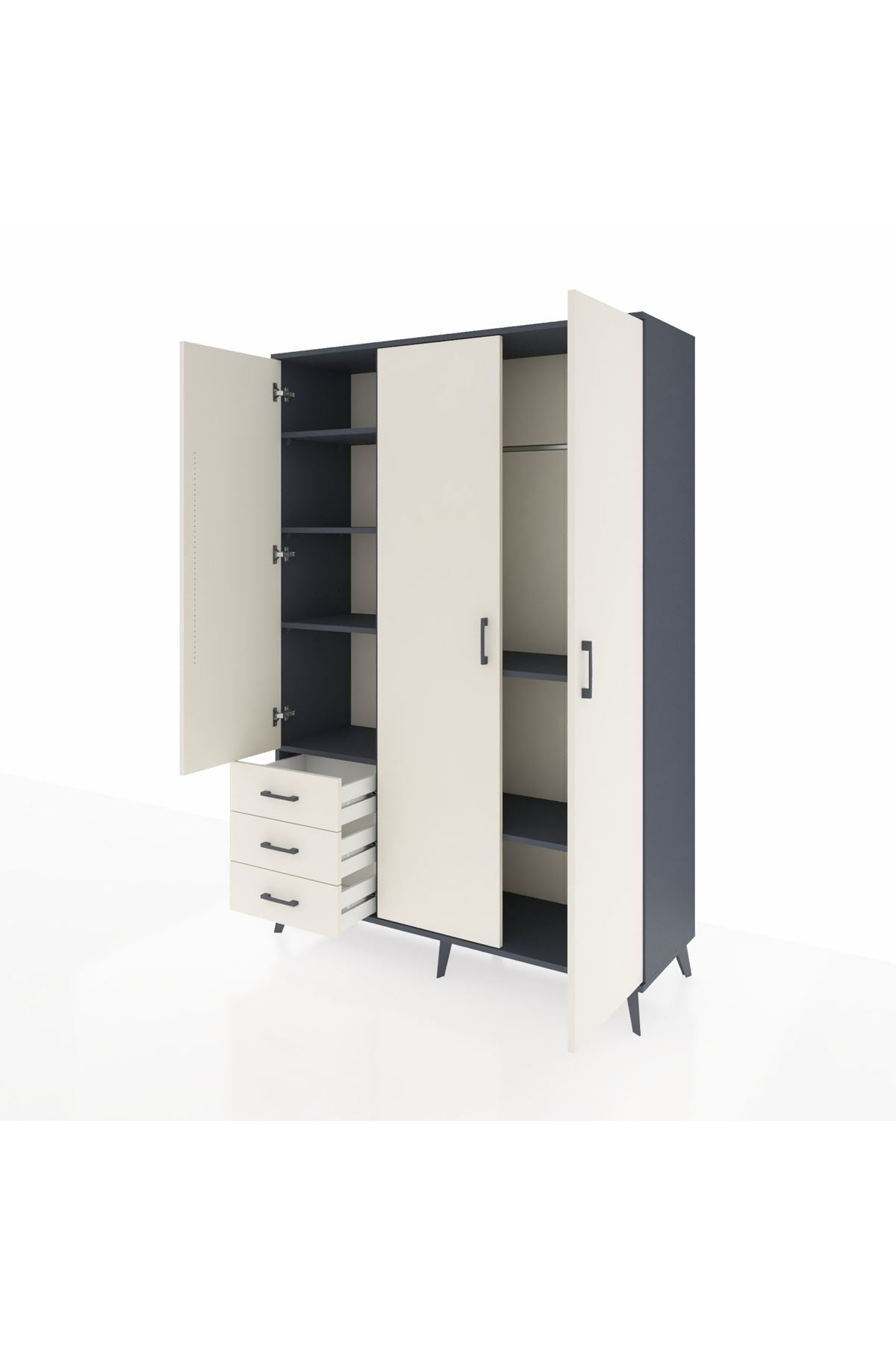Hyperion Dolap 6 Raflı 3 Çekmeceli Tek Askılı 132x44x195 Antrasit-Aytaşı/Aytaşı