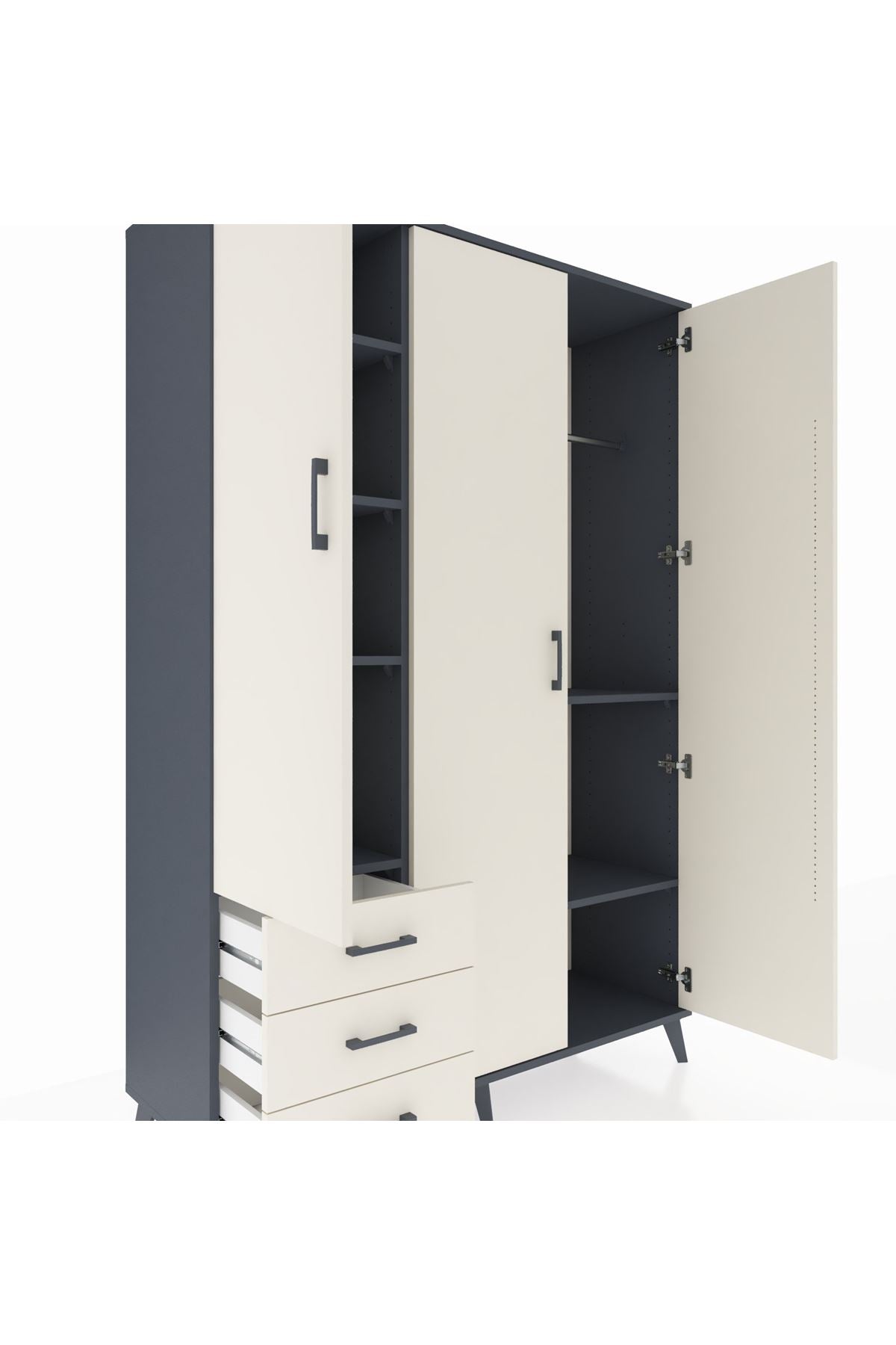 Hyperion Dolap 6 Raflı 3 Çekmeceli Tek Askılı 132x44x195 Antrasit-Aytaşı/Aytaşı