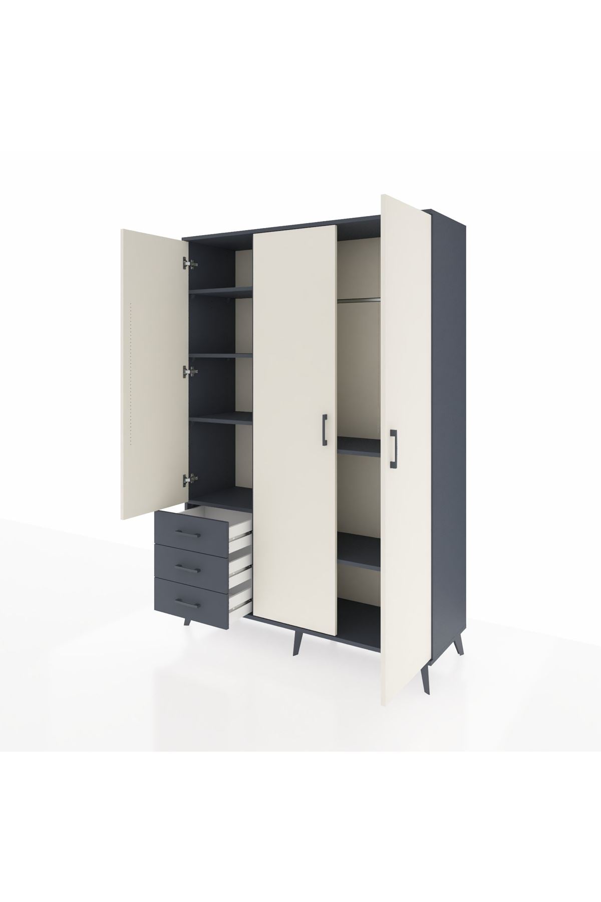 Hyperion Dolap 6 Raflı 3 Çekmeceli Tek Askılı 132x44x195 Antrasit-Aytaşı/Antrasit