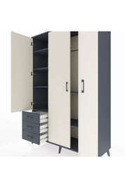 Hyperion Dolap 6 Raflı 3 Çekmeceli Tek Askılı 132x44x195 Antrasit-Aytaşı/Antrasit