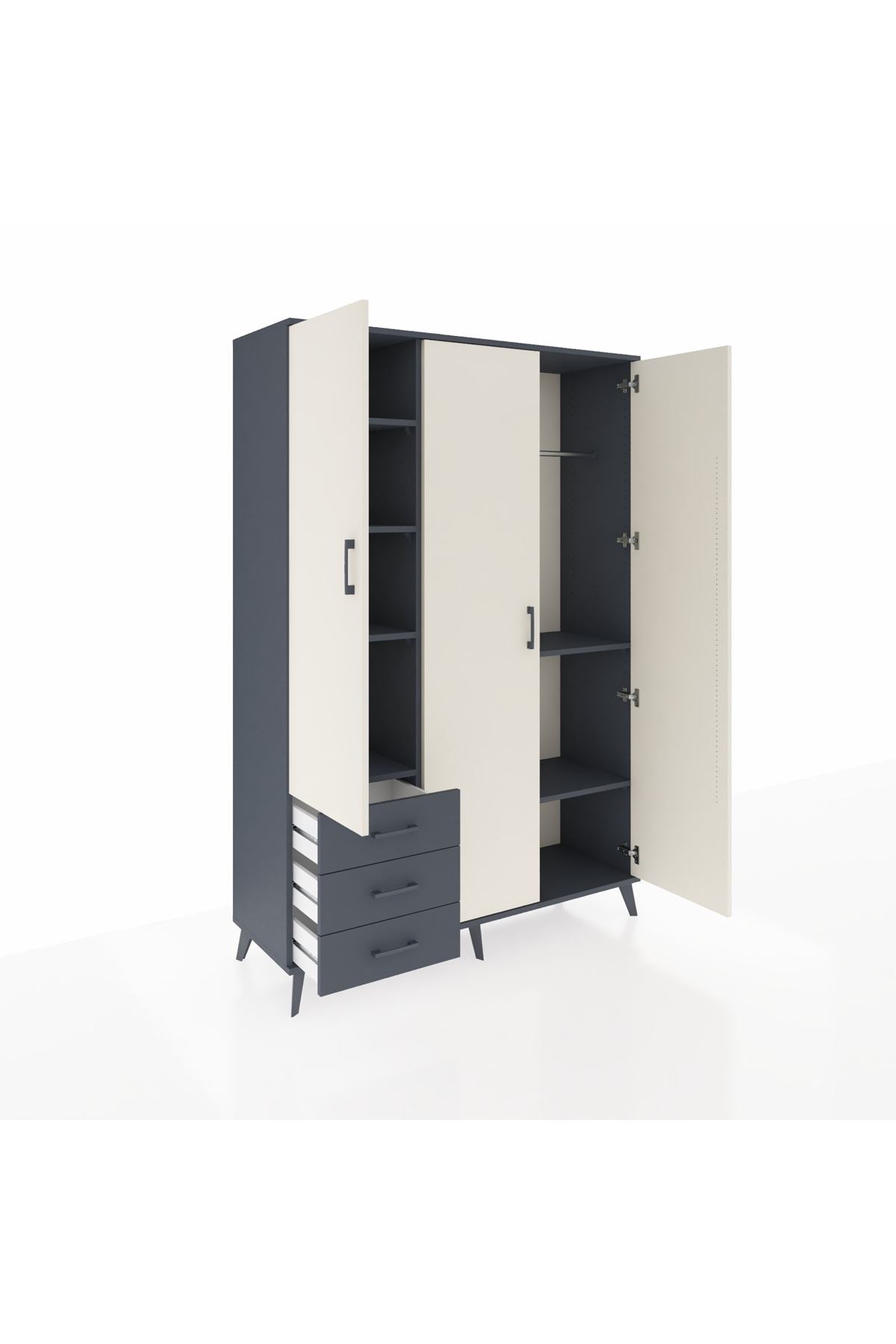 Hyperion Dolap 6 Raflı 3 Çekmeceli Tek Askılı 132x44x195 Antrasit-Aytaşı/Antrasit