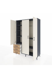 Hyperion Dolap 6 Raflı 3 Çekmeceli Tek Askılı 132x44x195 Antrasit-Aytaşı/Çam