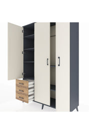 Hyperion Dolap 6 Raflı 3 Çekmeceli Tek Askılı 132x44x195 Antrasit-Aytaşı/Çam