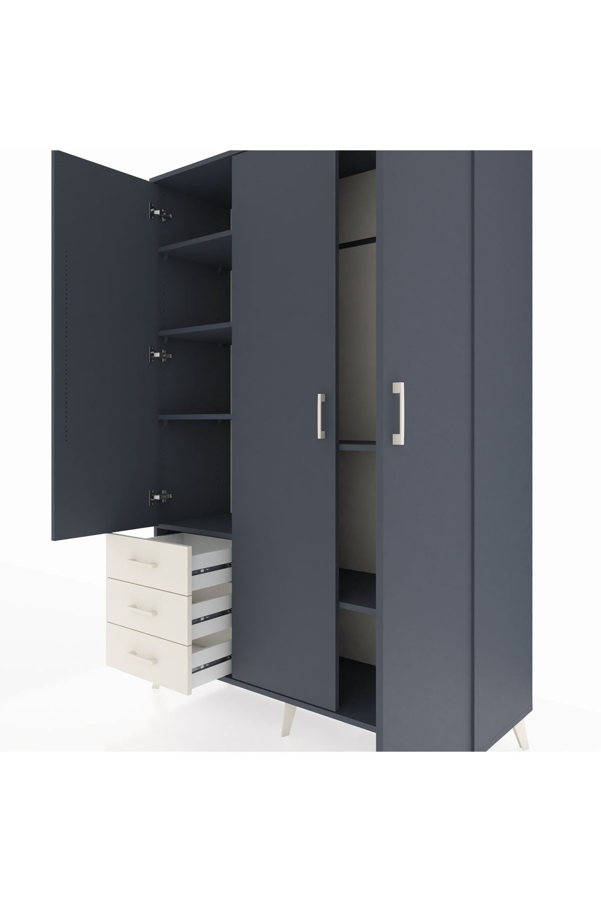 Hyperion Dolap 6 Raflı 3 Çekmeceli Tek Askılı 132x44x195 Antrasit-Antrasit/Aytaşı