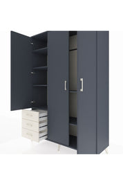 Hyperion Dolap 6 Raflı 3 Çekmeceli Tek Askılı 132x44x195 Antrasit-Antrasit/Aytaşı