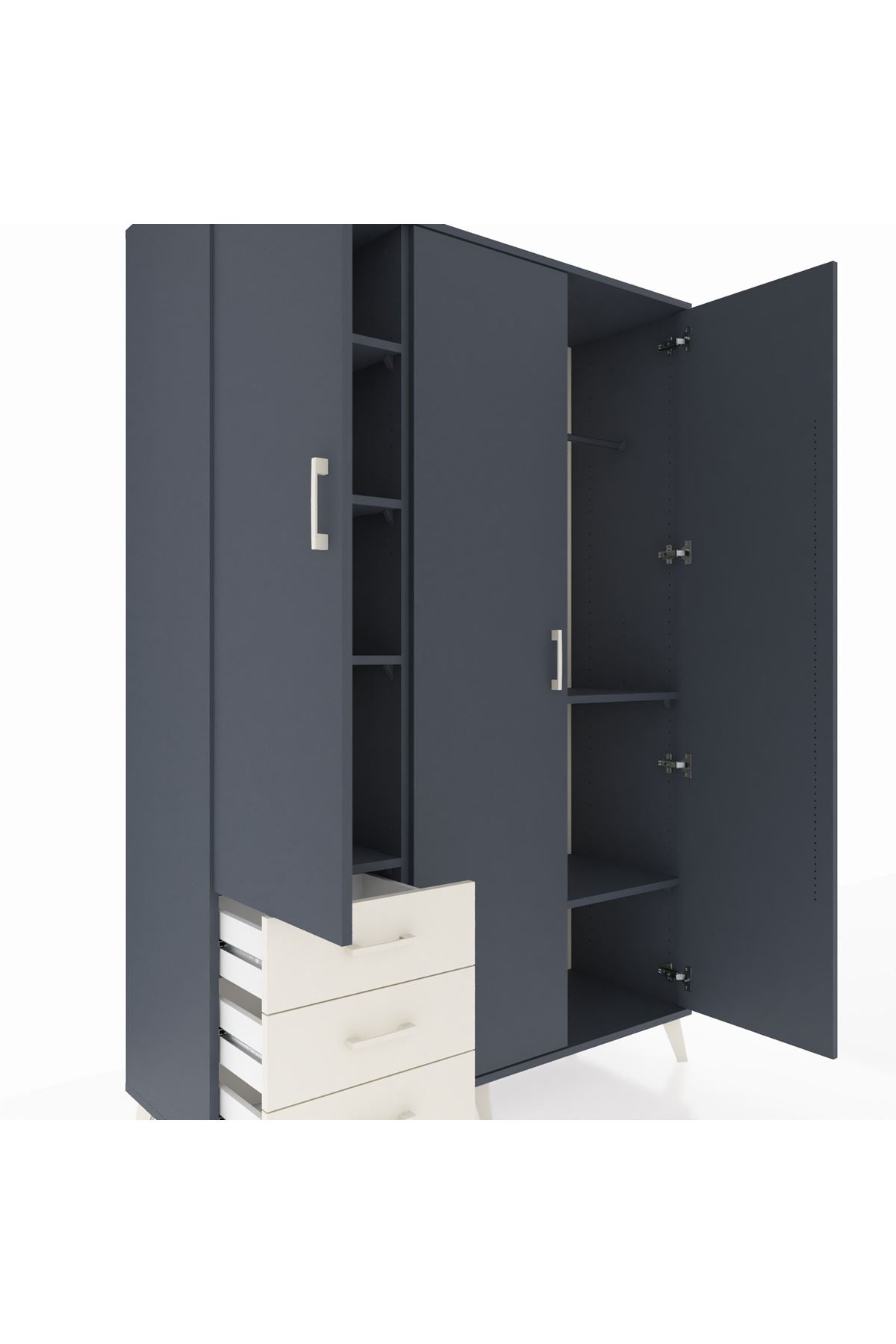 Hyperion Dolap 6 Raflı 3 Çekmeceli Tek Askılı 132x44x195 Antrasit-Antrasit/Aytaşı