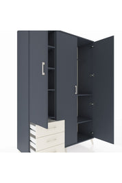 Hyperion Dolap 6 Raflı 3 Çekmeceli Tek Askılı 132x44x195 Antrasit-Antrasit/Aytaşı