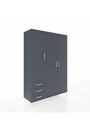 Hyperion Dolap 6 Raflı 3 Çekmeceli Tek Askılı 132x44x195 Antrasit-Antrasit/Antrasit