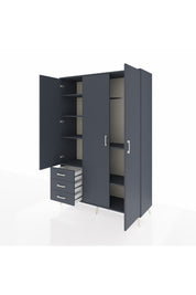 Hyperion Dolap 6 Raflı 3 Çekmeceli Tek Askılı 132x44x195 Antrasit-Antrasit/Antrasit