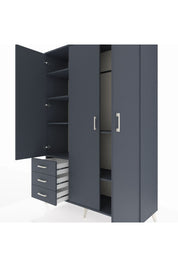 Hyperion Dolap 6 Raflı 3 Çekmeceli Tek Askılı 132x44x195 Antrasit-Antrasit/Antrasit