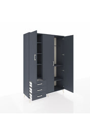 Hyperion Dolap 6 Raflı 3 Çekmeceli Tek Askılı 132x44x195 Antrasit-Antrasit/Antrasit