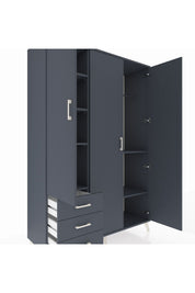 Hyperion Dolap 6 Raflı 3 Çekmeceli Tek Askılı 132x44x195 Antrasit-Antrasit/Antrasit