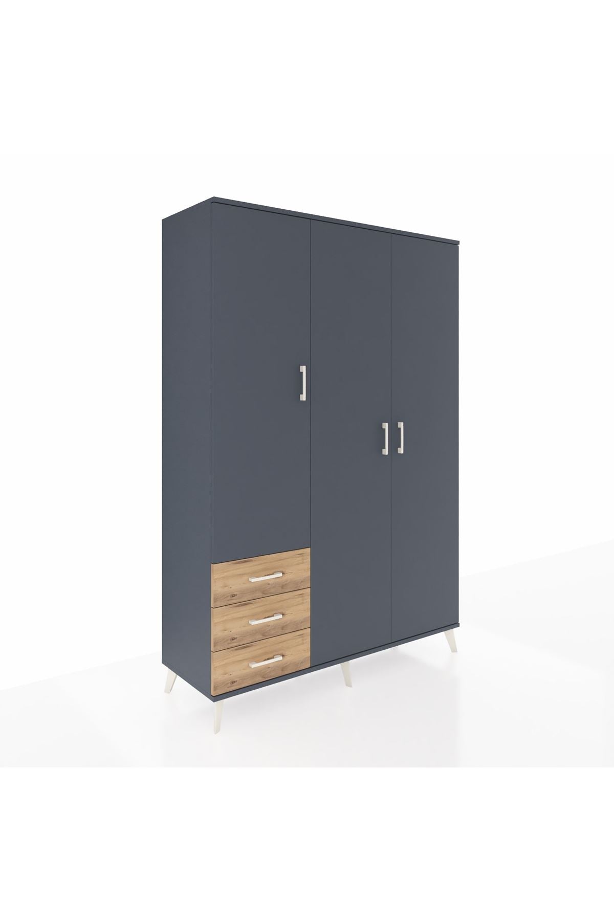 Hyperion Dolap 6 Raflı 3 Çekmeceli Tek Askılı 132x44x195 Antrasit-Antrasit/Çam