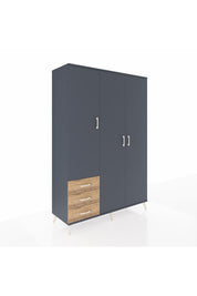 Hyperion Dolap 6 Raflı 3 Çekmeceli Tek Askılı 132x44x195 Antrasit-Antrasit/Çam