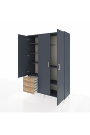 Hyperion Dolap 6 Raflı 3 Çekmeceli Tek Askılı 132x44x195 Antrasit-Antrasit/Çam