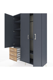 Hyperion Dolap 6 Raflı 3 Çekmeceli Tek Askılı 132x44x195 Antrasit-Antrasit/Çam