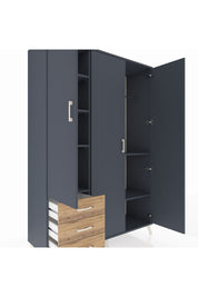 Hyperion Dolap 6 Raflı 3 Çekmeceli Tek Askılı 132x44x195 Antrasit-Antrasit/Çam