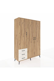 Hyperion Dolap 6 Raflı 3 Çekmeceli Tek Askılı 132x44x195 Çam-Çam/Aytaşı