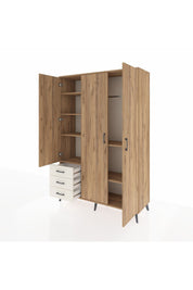 Hyperion Dolap 6 Raflı 3 Çekmeceli Tek Askılı 132x44x195 Çam-Çam/Aytaşı