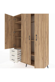 Hyperion Dolap 6 Raflı 3 Çekmeceli Tek Askılı 132x44x195 Çam-Çam/Aytaşı