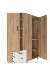 Hyperion Dolap 6 Raflı 3 Çekmeceli Tek Askılı 132x44x195 Çam-Çam/Aytaşı