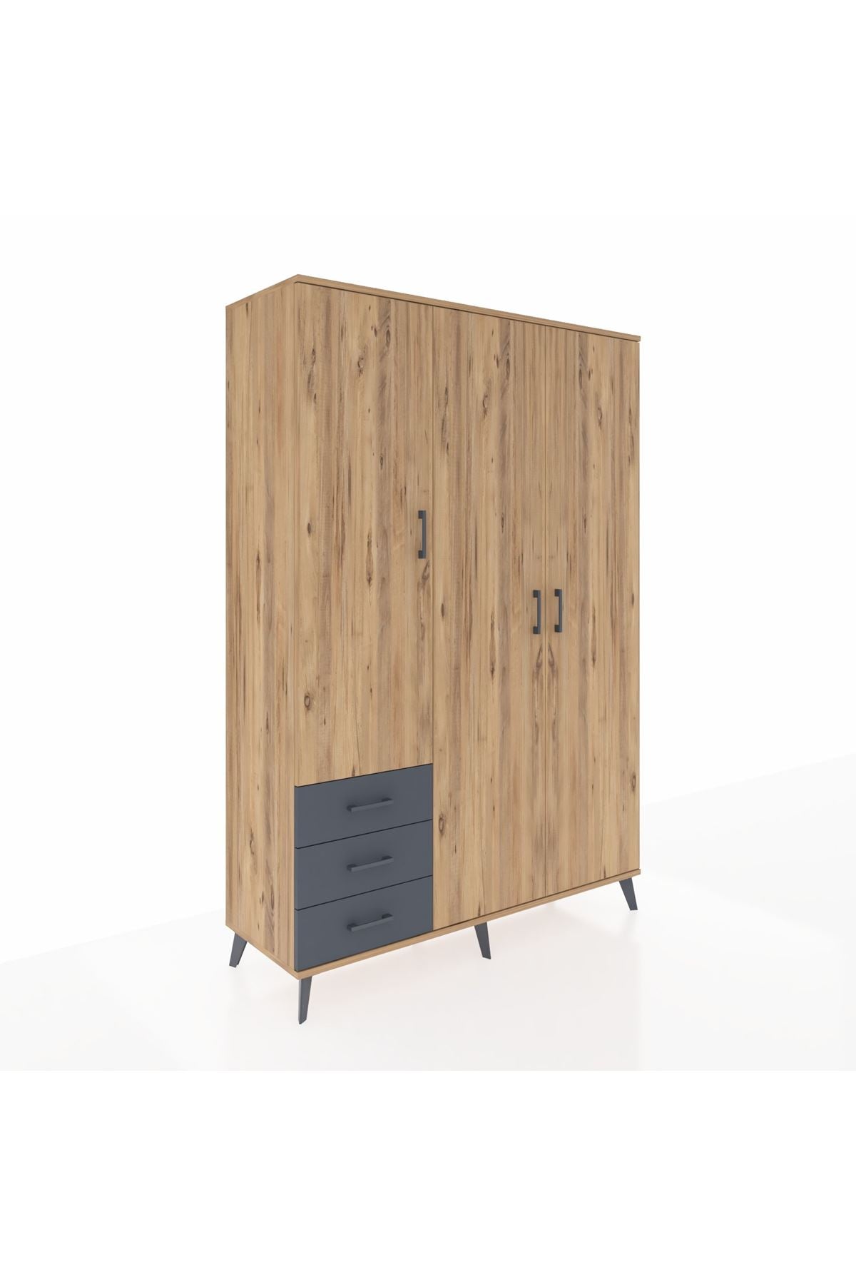 Hyperion Dolap 6 Raflı 3 Çekmeceli Tek Askılı 132x44x195 Çam-Çam/Antrasit