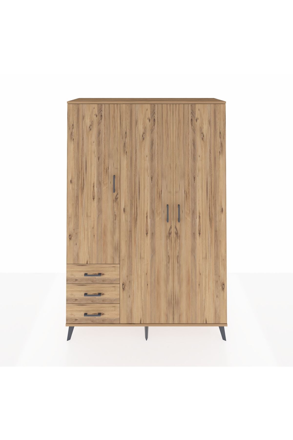 Hyperion Dolap 6 Raflı 3 Çekmeceli Tek Askılı 132x44x195 Çam-Çam/Çam