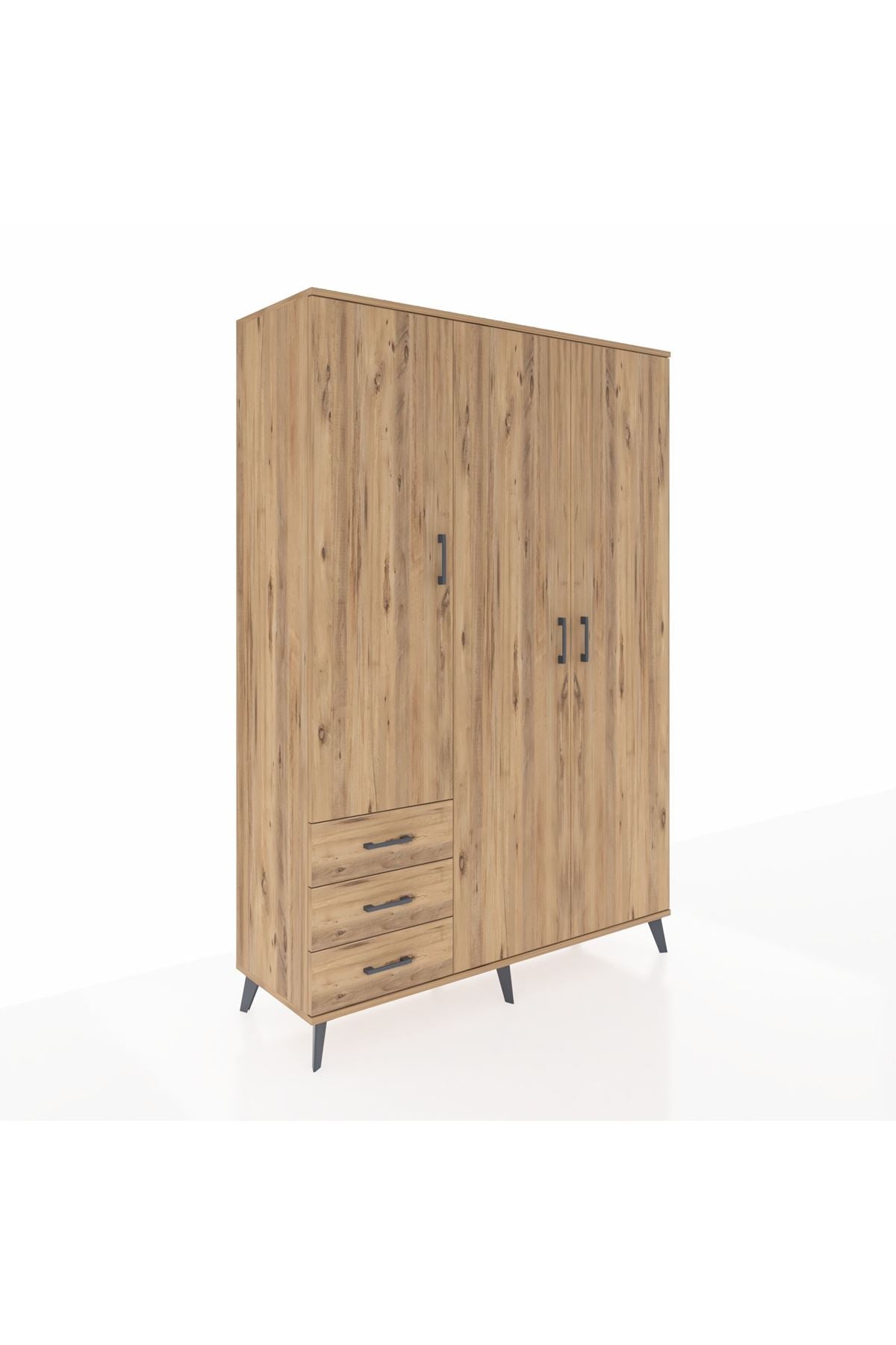 Hyperion Dolap 6 Raflı 3 Çekmeceli Tek Askılı 132x44x195 Çam-Çam/Çam