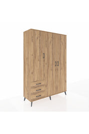 Hyperion Dolap 6 Raflı 3 Çekmeceli Tek Askılı 132x44x195 Çam-Çam/Çam