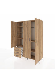 Hyperion Dolap 6 Raflı 3 Çekmeceli Tek Askılı 132x44x195 Çam-Çam/Çam