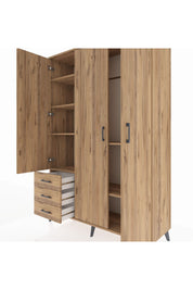 Hyperion Dolap 6 Raflı 3 Çekmeceli Tek Askılı 132x44x195 Çam-Çam/Çam