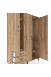 Hyperion Dolap 6 Raflı 3 Çekmeceli Tek Askılı 132x44x195 Çam-Çam/Çam