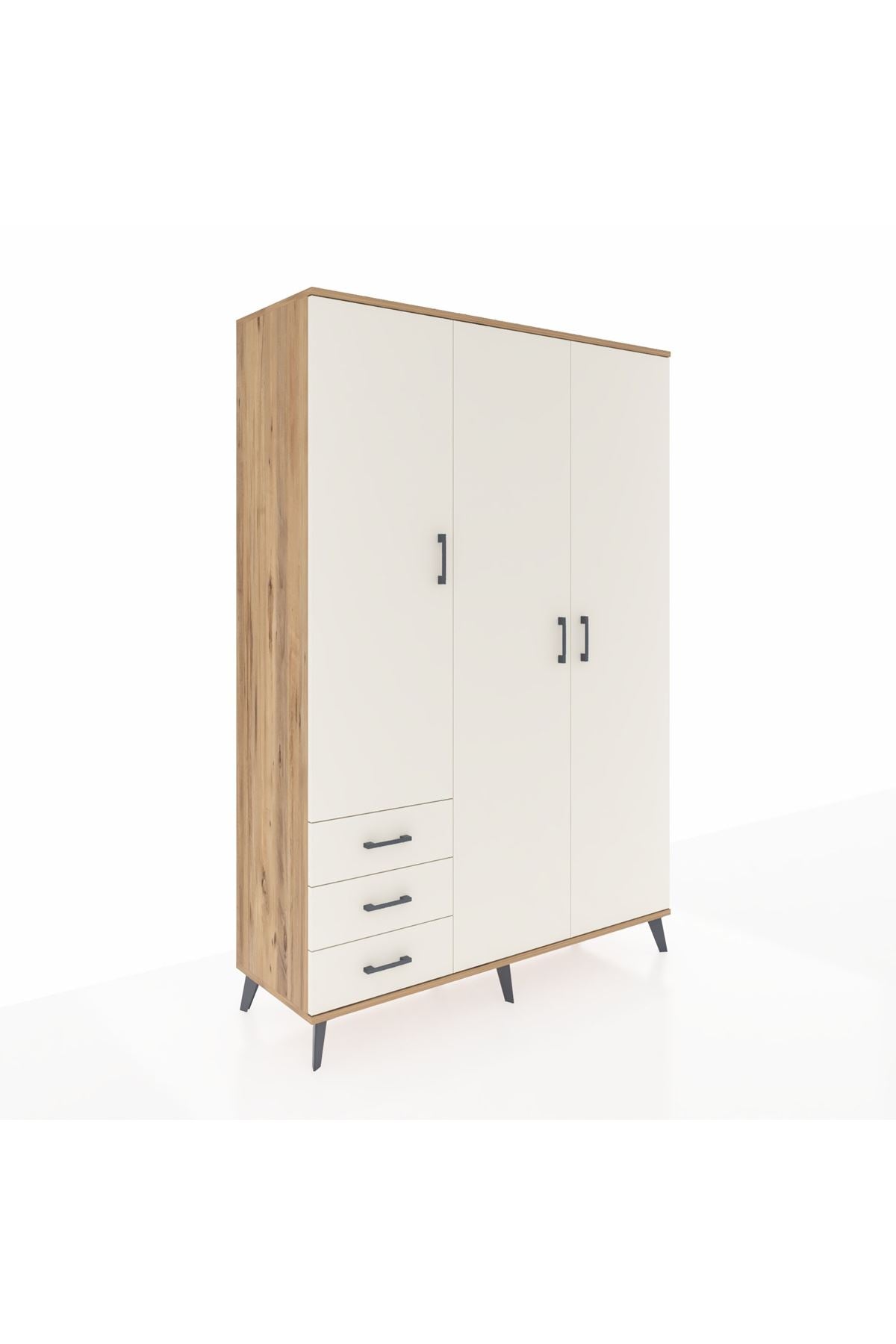 Hyperion Dolap 6 Raflı 3 Çekmeceli Tek Askılı 132x44x195 Çam-Aytaşı/Aytaşı