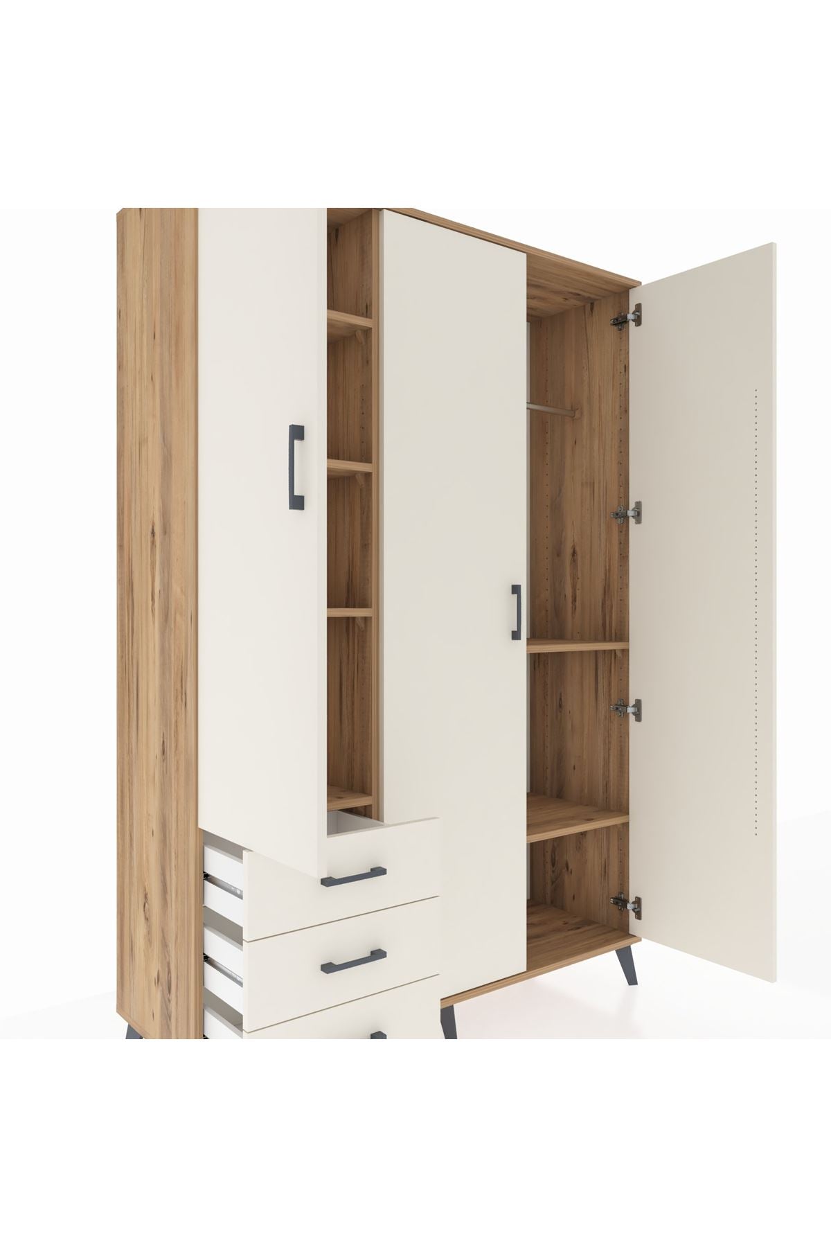 Hyperion Dolap 6 Raflı 3 Çekmeceli Tek Askılı 132x44x195 Çam-Aytaşı/Aytaşı