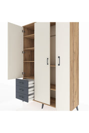 Hyperion Dolap 6 Raflı 3 Çekmeceli Tek Askılı 132x44x195 Çam-Aytaşı/Antrasit