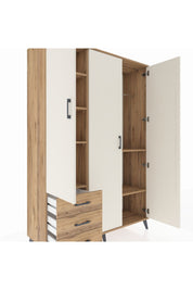 Hyperion Dolap 6 Raflı 3 Çekmeceli Tek Askılı 132x44x195 Çam-Aytaşı/Çam